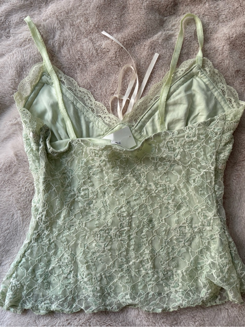 NWT UO Kimchi Blue Clover Lace + Ribbon Trim Cropped Cami Green Size S - Picture 8 of 11